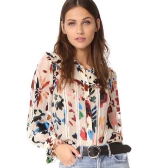 Alice + Olivia | Malinda Devore Ruffled Blouse Prisma Floral Burnout Size Small - Picture 2 of 11